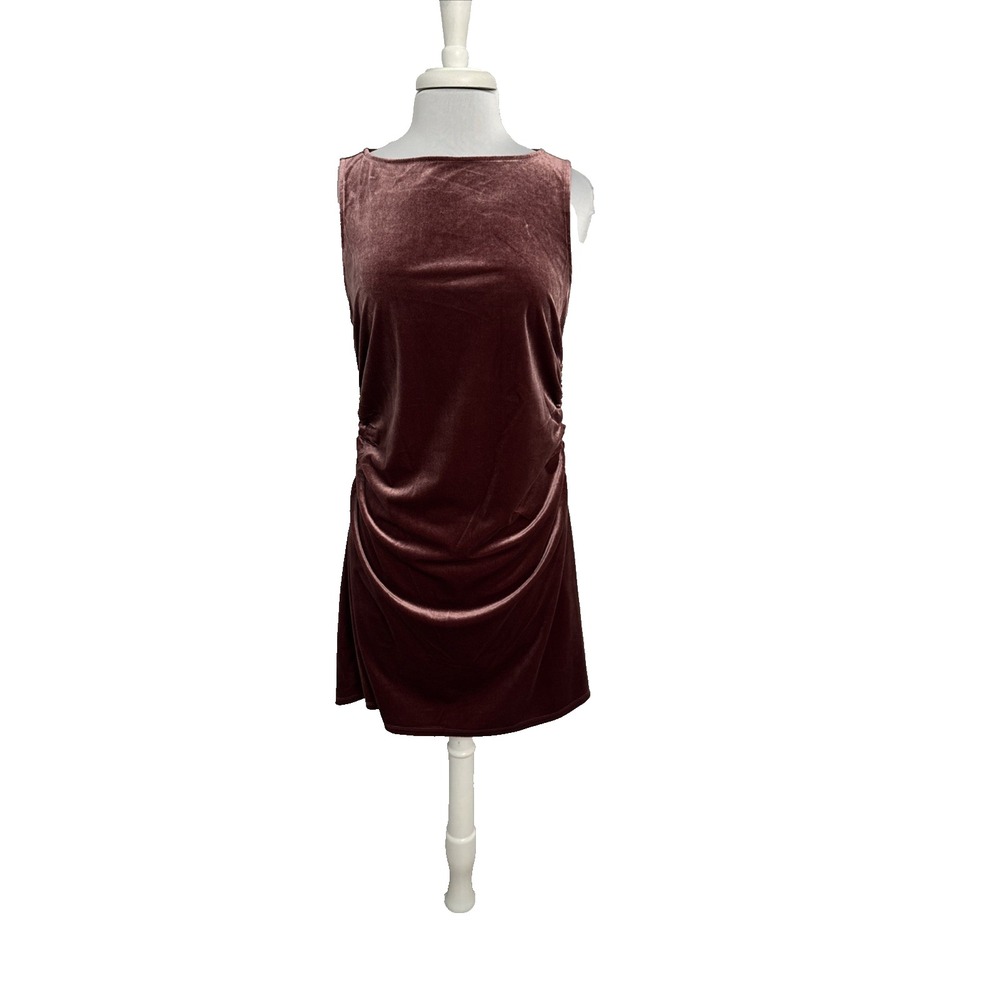 Wild Fable Ruched Velvet Mini Dress L Burgundy Mauve 90s Holiday Party Coquette
